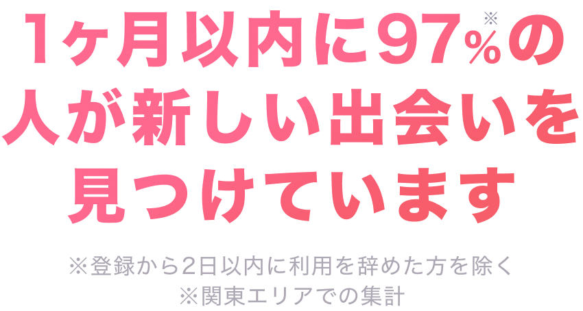 1ヶ月以内に97%の人が新しい出会いを見つけています