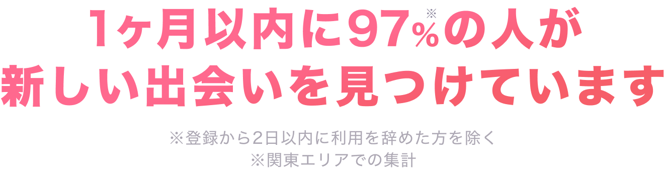 1ヶ月以内に97%の人が新しい出会いを見つけています
